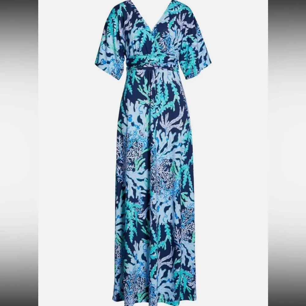 Lilly Pulitzer Vibrant Blue and Green Maxi Dress - Picture 2 of 6